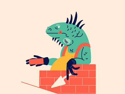 bricklayer animals iguana vector illustration