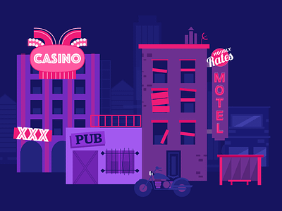 Sin City illustration motel motorcycle rundown town