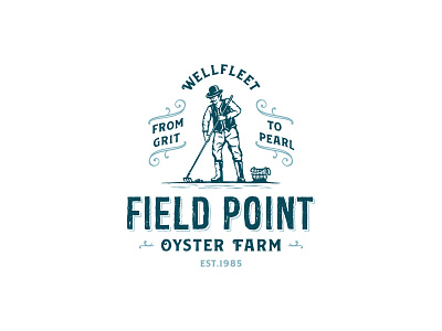 Field Point Oyster Farm branding hand-drawn illustration logo organic oysters retro rustic sophisticated vintage vintage-modern