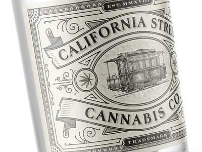 California Street Cannabis Gin cannabis design hand-drawn illustration label organic packaging sophisticated vintage