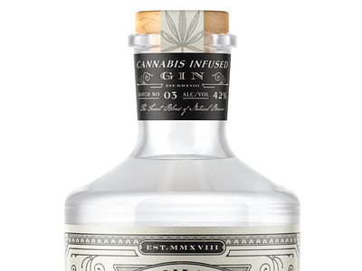 Cannabis Infused Gin design hand-drawn illustration label logo luxury organic packaging rustic sophisticated vintage