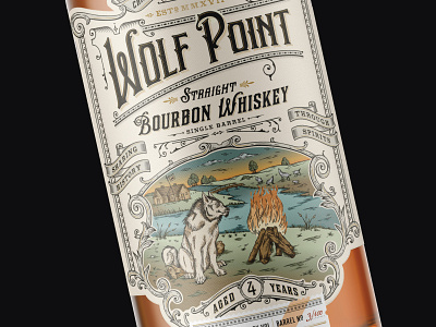 Wolf Point Straight Bourbon Whiskey bourbon distillery hand-drawn illustration label organic packaging packagingdesign rustic sophisticated victorian vintage whiskey