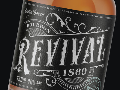Revival Bourbon bourbon distillery label organic packaging packagingdesign rustic sophisticated typeface typography victoriantype vintage whiskey