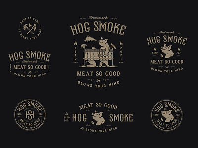 Hog Smoke BBQ badge bbq design hand-drawn illustration logo organic retro rustic smoke typeface typography vintage
