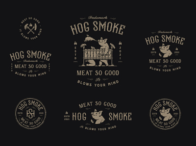Hog Smoke BBQ badge bbq design hand drawn illustration logo organic retro rustic smoke typeface typography vintage