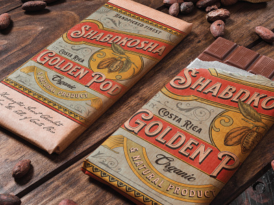 Shabadkosha Golden Pod chocolate branding chocolate hand-drawn illustration packagingdesign rustic sophisticated vintage