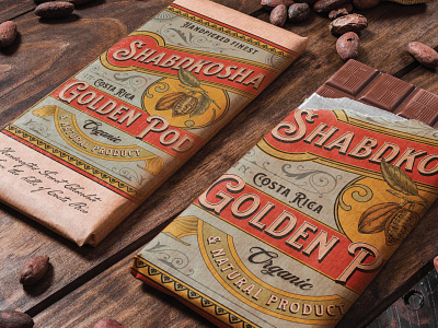 Shabadkosha Golden Pod chocolate branding chocolate hand drawn illustration packagingdesign rustic sophisticated vintage