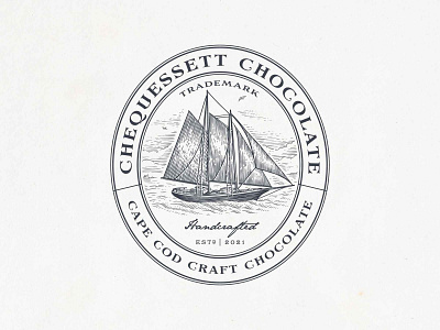 Chequessett Chocolate badge boat branding etching hand drawn illustration logo organic retrologo scratchboard vintage vintagelogo