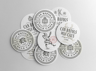 Can Rafols dels Caus vinery badge logo branding etching graphic design illustration label label design monogram packaging vintage logo