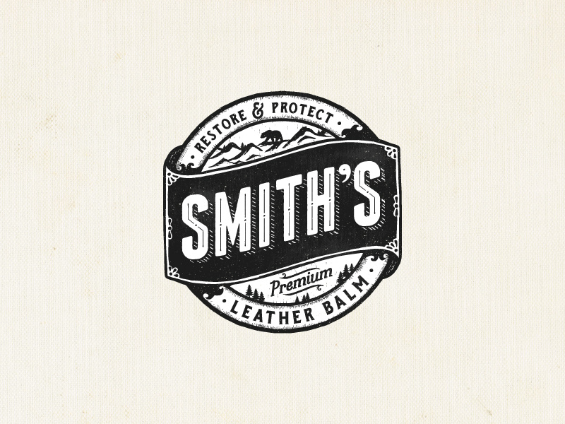 Smith's leather balm classic circle logo leather illustration emblem type logo rustic hand drawn vintage
