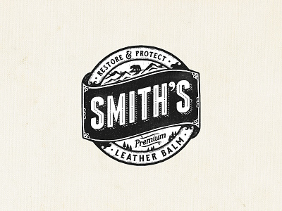 Smith's leather balm circle logo classic emblem type logo hand drawn illustration leather rustic vintage