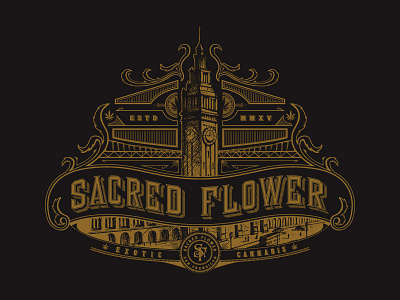 Sacred Flower cannabis hand drawn illustration medical cannabis rustic san francisco vintage