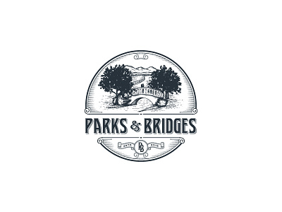 Parks Bridges drawn hand illustration landscape monogram organic rustic vintage wedding