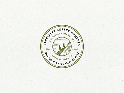 Specialty Coffe Hunters Badge coffee drawn hand illustration landscape organic rustic speciatly vintage vulcano