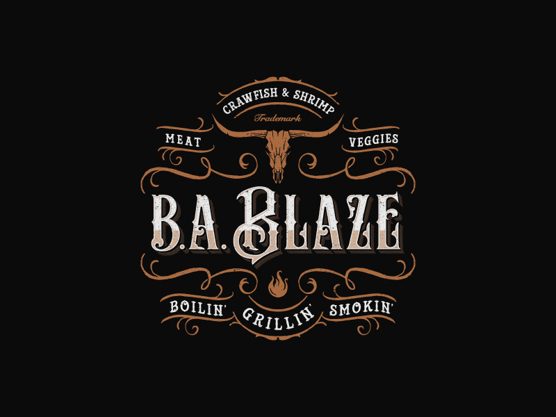 B.A Blaze southern long-horn rustic ornaments illustration hand-drawn organic vintage-modern bbq luxury sophisticated vintage