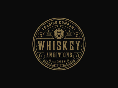 Whiskey Ambitions badge barrel line art rustic sophisticated vintage vintage modern whiskey