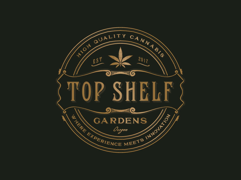 Top Shelf Gardens farm cannabis retro typography design logo organic hand-drawn luxury sophisticated illustration vintage