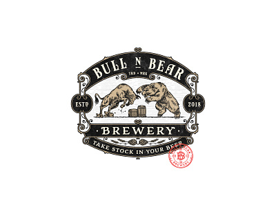 Bull N Bear Brewery bear bull classic hand drawn illustration logo luxury monogram organic rustic sophisticated typography vintage vintage modern