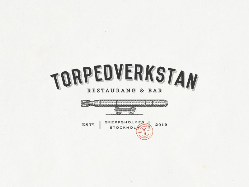 Torpedverkstan Restaurang Bar bar restarant vintage-modern logo design monogram organic hand-drawn rustic sophisticated illustration vintage