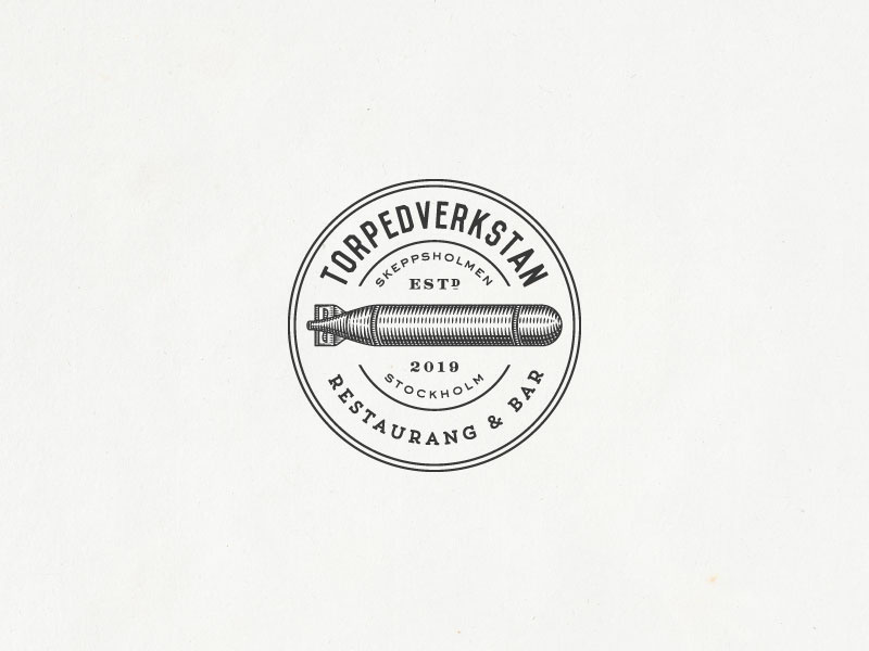 Torpedverkstain Stamp bar restaraunt vintage-modern logo design organic hand-drawn rustic sophisticated illustration vintage