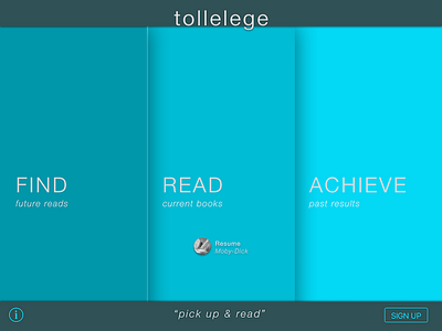 Tolle Lege — home screen concept design process design thinking ebooks education ereader gamification hcde material palette mockup prototype sketch app tablet