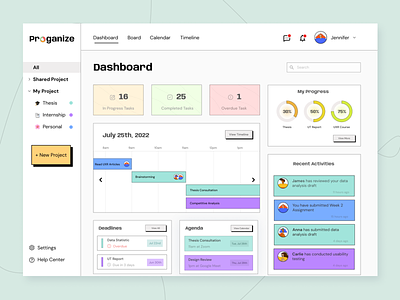 Proganize - Project Management Dashboard 90s web design app design dashboard dashboard design dashboard inspiration flat productivity productivity web design project management project management app schedule task management task management app timeline ui design ui design inspiration web app web app design web dashboard web design