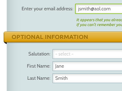 Already Have Account? fields form ribbon validation