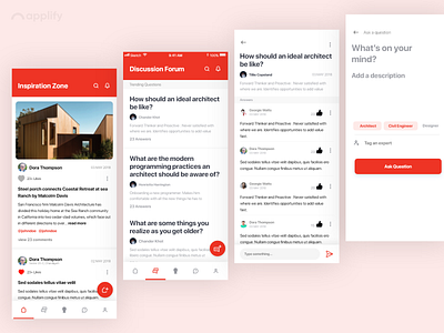 Discussion Forum - App for Civil Engineers and Architects app app design app screens applify apps architects branding civil engineers design designer graphic design illustration mobile app design mockups portfolio apps ui ui design user interface vector vectors