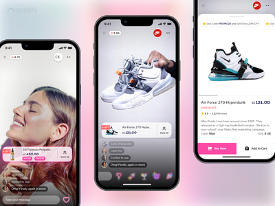 Live Streaming Interface - Ecommerce App app app screens applify clothing app design e commerce e commerce app graphic design live streaming live streaming app mobile app mobile app design mockups online payment online shopping shopping app teleshopping ui ui design user interface