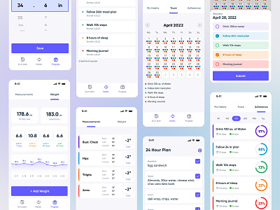 Habit Tracking Weight Loss App adherence calories calories app charts diet app drawer graph habit app habit tracking app line graph macros macros app number dial picker pie chart tracking app weight loss weight loss app widget