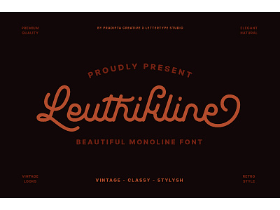 Leuthikline Beautiful Monoline Font country curly cursive feminine handlettering lettering logo logotype mono monoline retro vintage