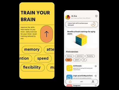 Brain training app brain training app design education educational app ios learning app training ui