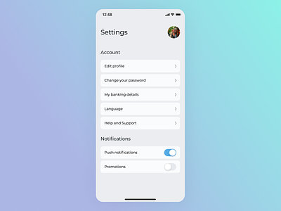 Settings - Mobile App by Inna Korobeinikova on Dribbble