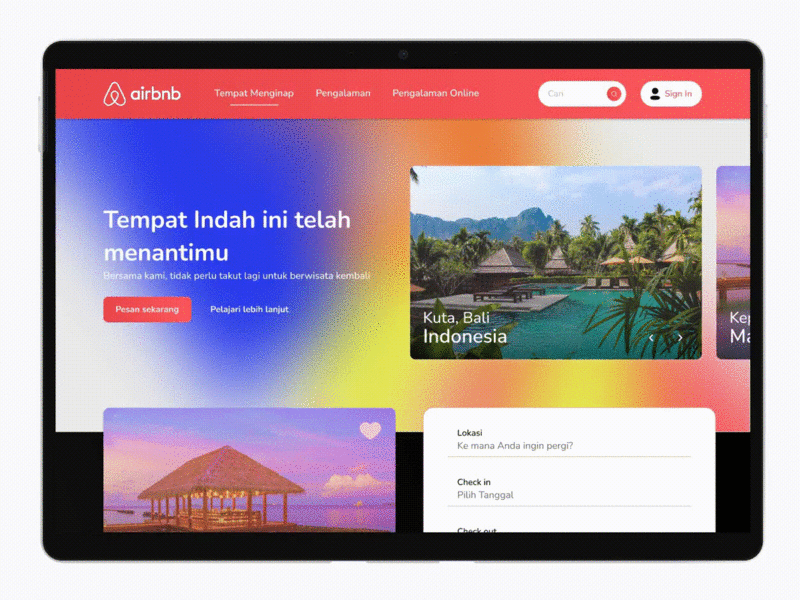 #JustTry : Airbnb Landibng page with animating gradient airbnb animation design exploration figma justtry ui uiux user experience user interface ux website