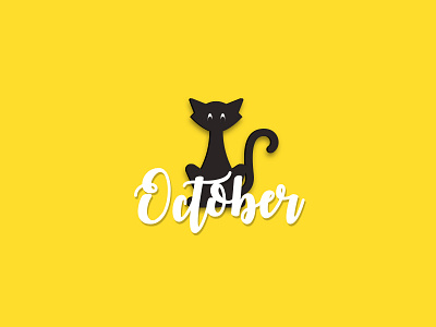 October black cat cursive illustration minimal october typo typography yellow