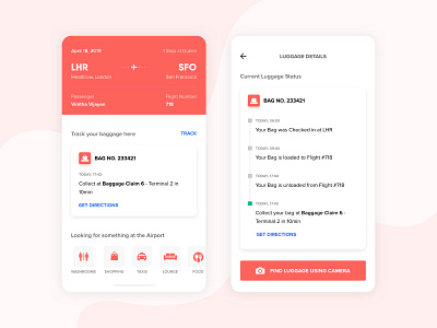 Luggage Tracking App branding clean design directions flight icons interaction location minimal progress bar step by step tracking tracking app travel travel app typography ui ux ui