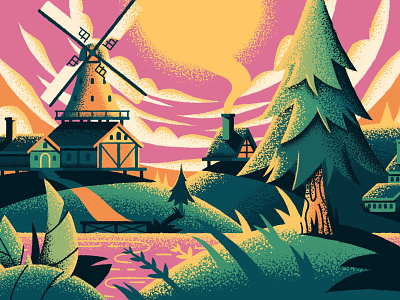 Adobe Create Forward Campaign adobe dock hills houses illustrator ipad pro lake landscape netherlands plants trees windmill