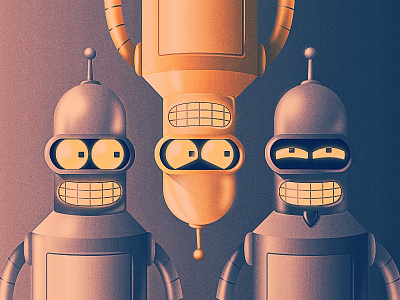 'You Guys are Alright' bender fanart flexo futurama gold illustration illustrator san diego vector vintage