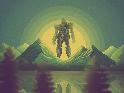 Hero Kenzan! grain gundam landscape mountains retro robot sunrise sunset trees