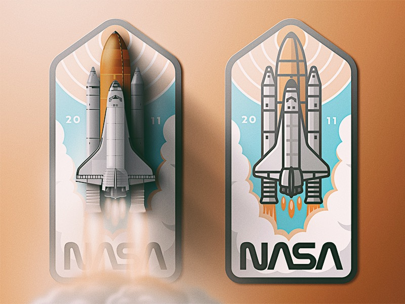 Air & Space Museum: NASA launch san diego outer space smoke badge skeuomorphic noise retro shuttle space air nasa