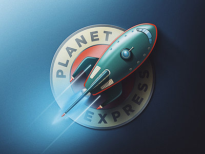 Planet Express Logo Update badge bender futurama launch noise planet express retro rocket san diego skeuomorphic space space ship