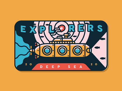 Deep Sea Explorers aquatic badge explore explorers jelly fish line art ocean life san diego sea submarine