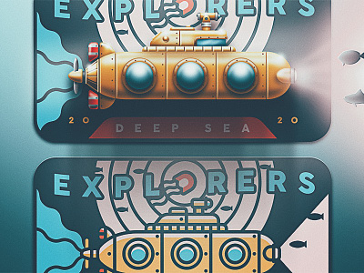 Deep Sea Explorers - Skeuomorphic Update badge deep sea explore explorers fish jelly jellyfish ocean san diego skeuomorphic submarine yellow