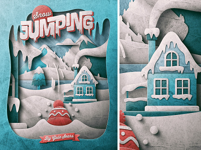 Snow Jumping Publication WIP christmas cold cut out holidays house lake mountains paper san diego skeuomorphic snow texture winter