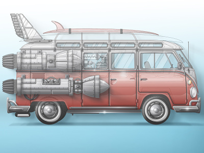 Skeuomorphic Vector Process rocket san diego skeuomorphic space space art surf surfing van vector vehicle vintage volkswagen