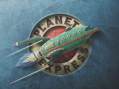 Planet Express Logo - Retro Paper Style explore express futurama outer space paper planet retro rocket san diego skeuomorphic space texture