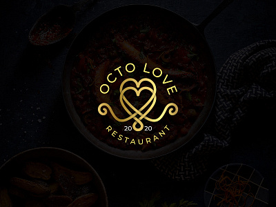 Octo Love Restaurant Logo 2020 bar concept creative design gold heart logo logo design logotype luxury modern octo love octopus restaurant vector