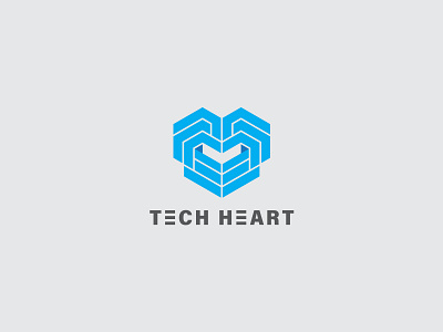 Tech Heart blue concept flat geometric grid heart logo logotype love modern symbols symmetry tech technology