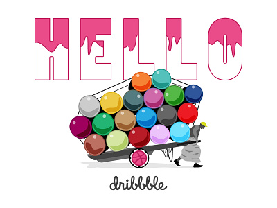 Hello Dribbble cool design hello dribbble illustration wheelbarrow