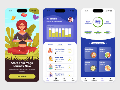 Yoga - Mobile App app breakfast bright colors design hatha health illustration mobile mobile app nutrition sport ui ux work workout yoga